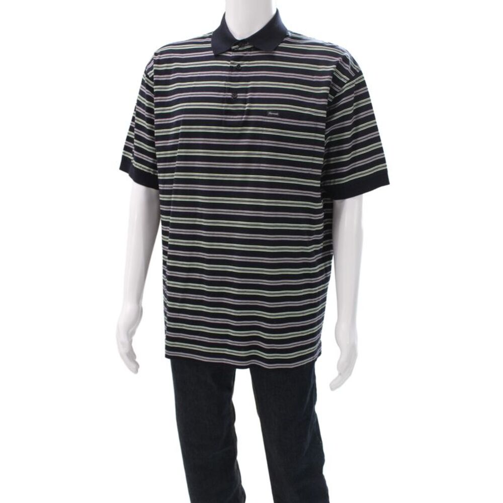Faconnable Mens Polo Striped Black Cotton Short Sleeve Collared Size L